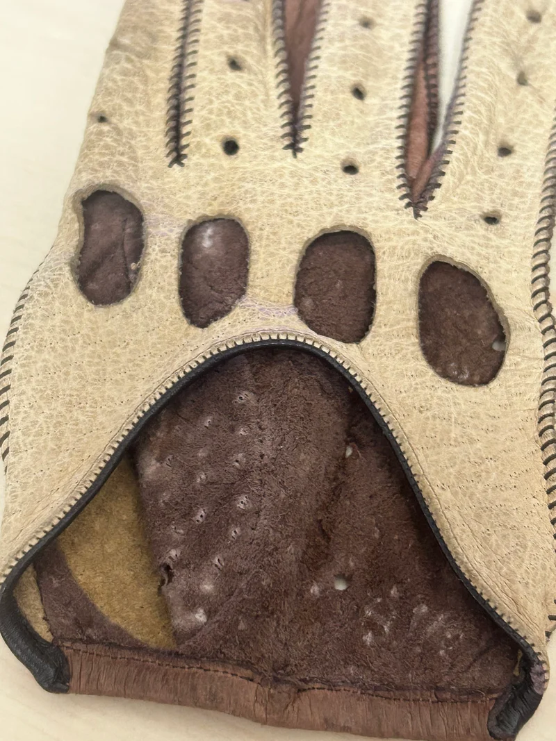 Zweifarbige Autofahrer-Lederhandschuhe Gr.S