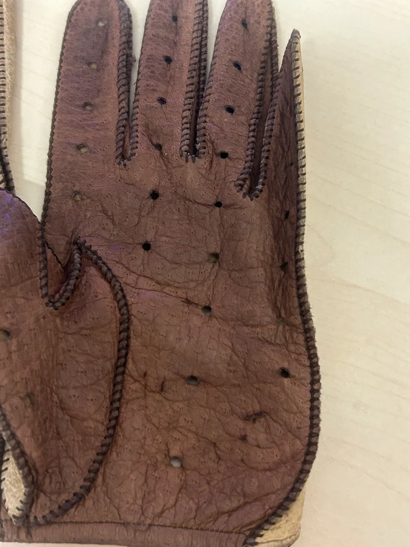 Zweifarbige Autofahrer-Lederhandschuhe Gr.S