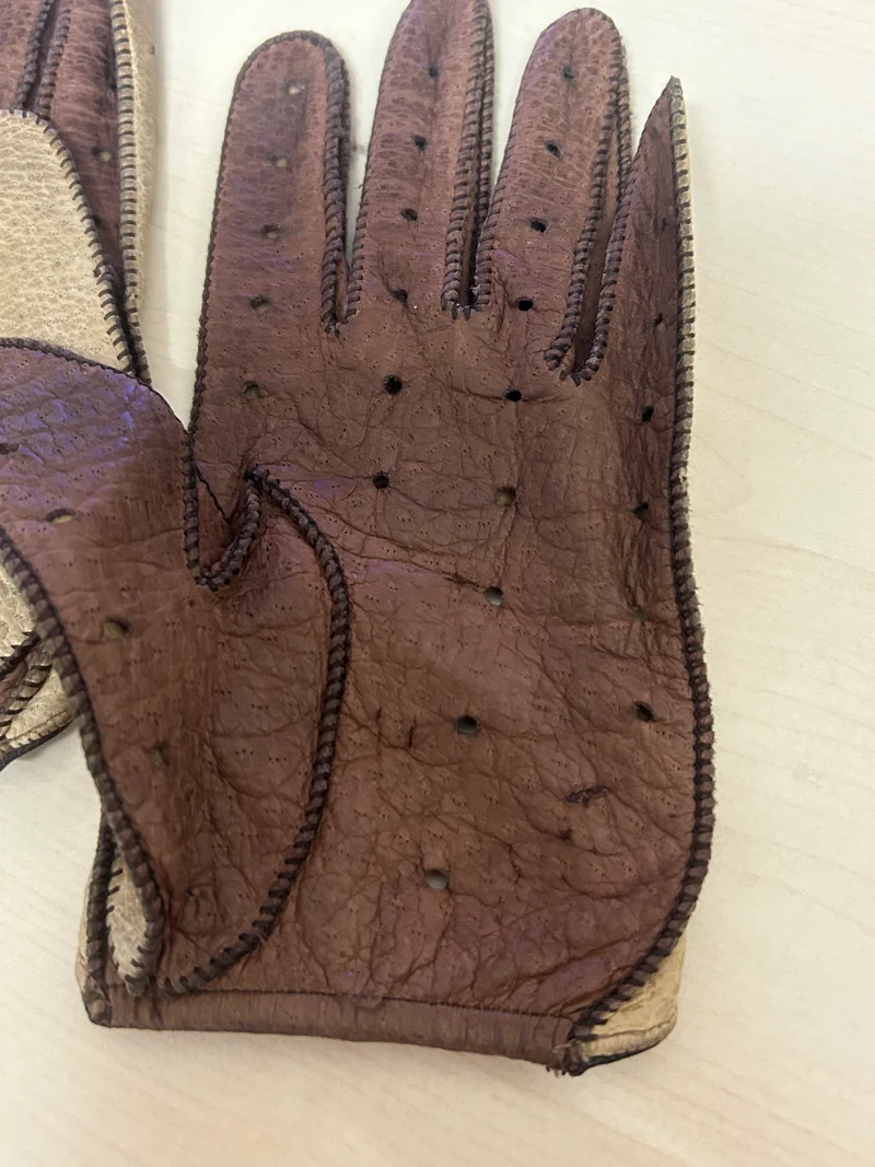 Zweifarbige Autofahrer-Lederhandschuhe Gr.S
