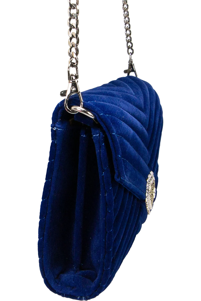 Damen Samtclutch Umhängetasche mit Herz - blau