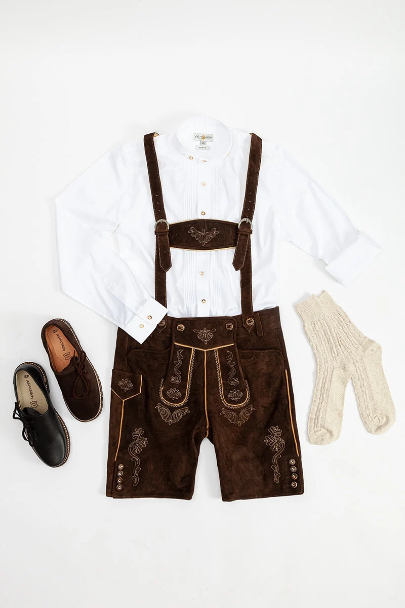 Lederhosenset kurz mit Träger dunkelbraun