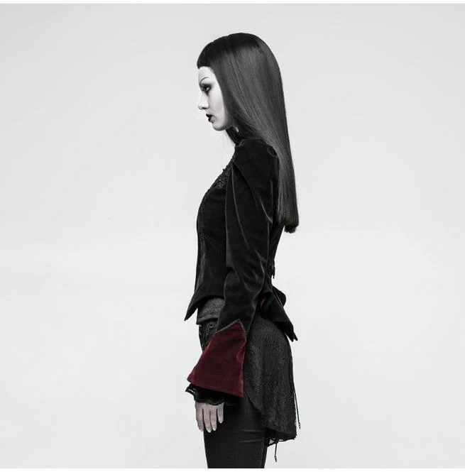 Frauen Gothic Stehkragen Forked Tail Velvet Jacken