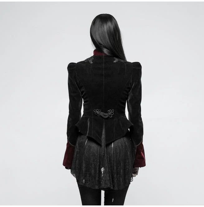 Frauen Gothic Stehkragen Forked Tail Velvet Jacken