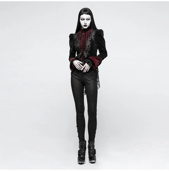 Frauen Gothic Stehkragen Forked Tail Velvet Jacken