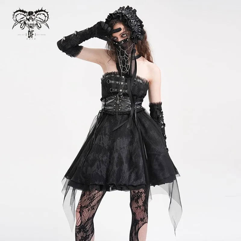 Gothic-Neckholder-Kurzkleid aus Netzstoff mit Schnalle für Damen