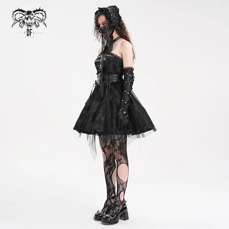 Gothic-Neckholder-Kurzkleid aus Netzstoff mit Schnalle für Damen