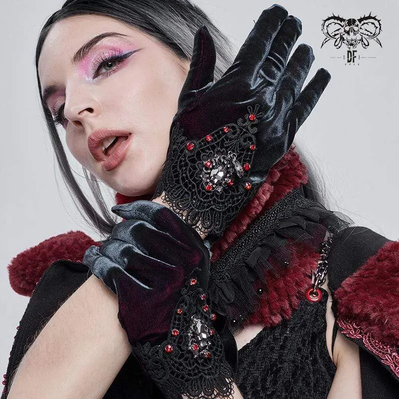 Gothic Handschuhe mit floralen Farbverlauf für Damen