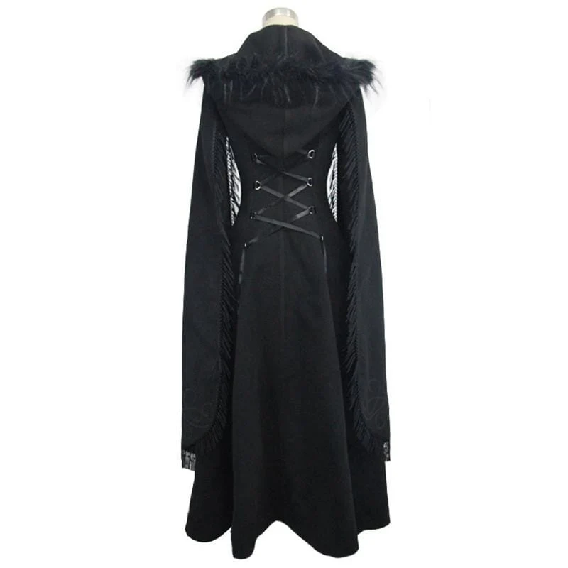 Gothic-Mantel für Damen mit Engelsärmeln und Quasten