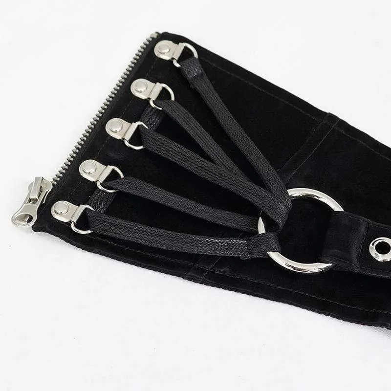 Damen Gothic Hoop Black PU Leder Breiter Taillengürtel