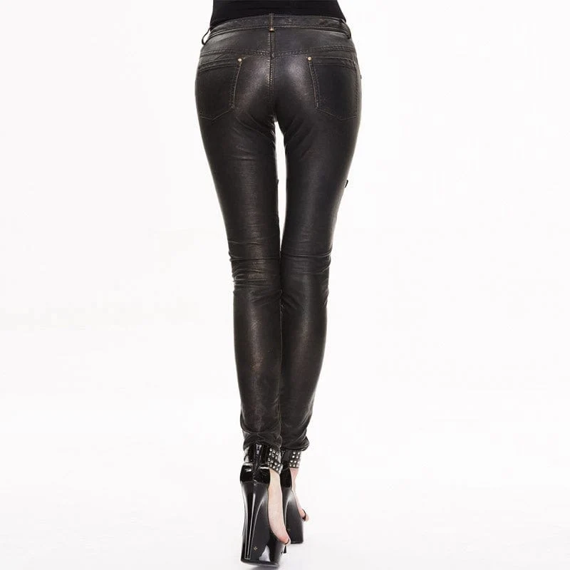 Dünne Punk-Lederhose für Damen