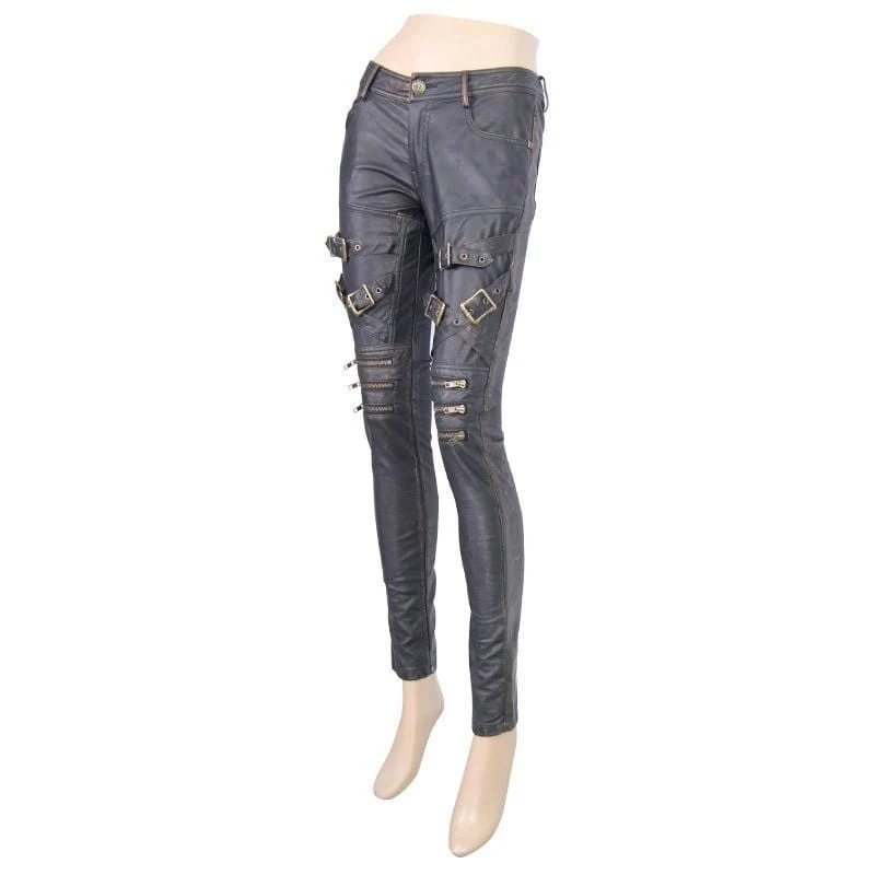 Dünne Punk-Lederhose für Damen