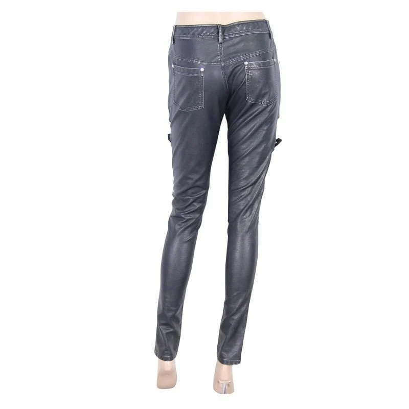 Dünne Punk-Lederhose für Damen
