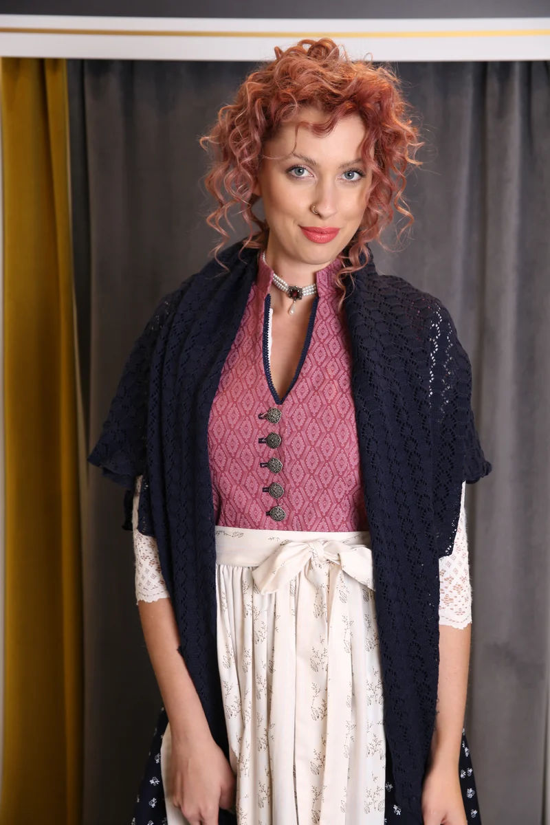 Vintage Baumwolldirndl Goldstich altrosa-blau creme 65cm