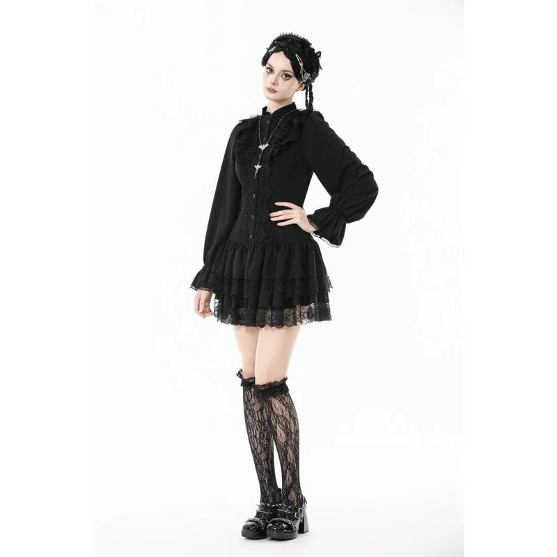 Gothic-Kleid mit Rüschen und Puffärmeln für Damen, Abschlusskleid