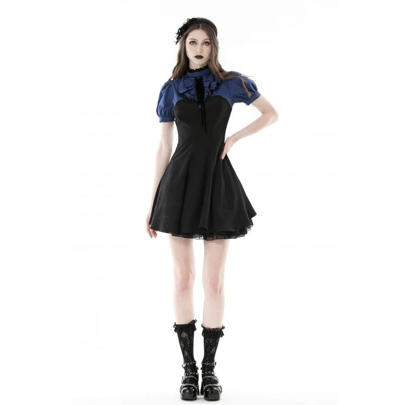 Damen-Grunge-Kleid mit Stehkragen und Streifenmuster