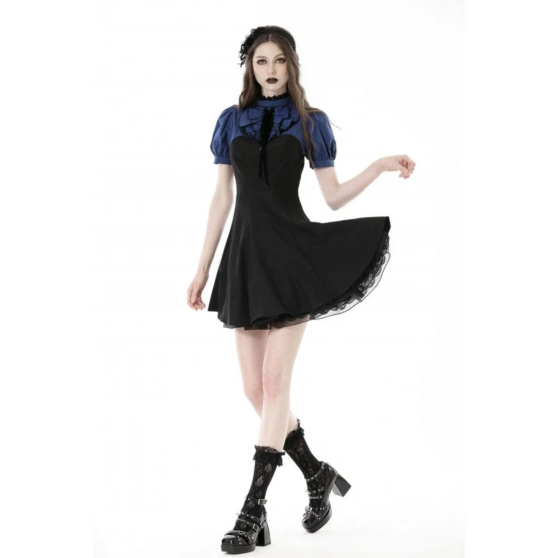 Damen-Grunge-Kleid mit Stehkragen und Streifenmuster