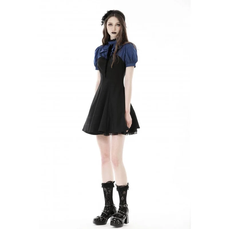 Damen-Grunge-Kleid mit Stehkragen und Streifenmuster