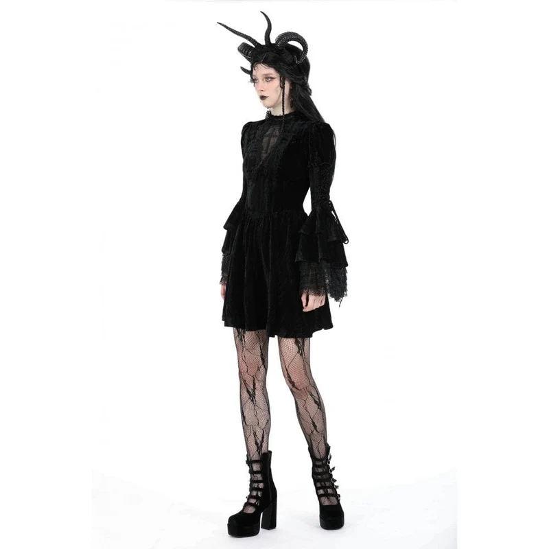 Damen-Gothic-Spitzensamtkleid mit ausgestellten Ärmeln