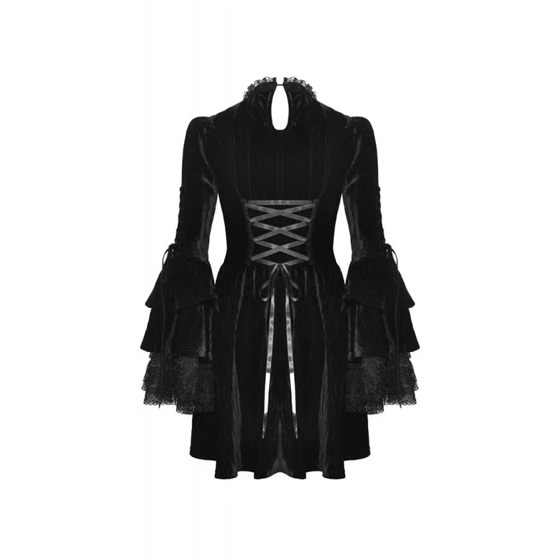 Damen-Gothic-Spitzensamtkleid mit ausgestellten Ärmeln