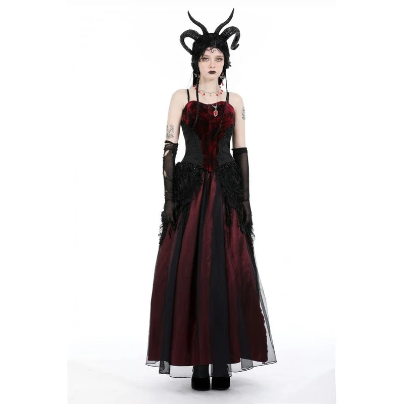 Damen-Gothic-Rock mit Blumenmuster und Quasten-Mesh-Spleiß