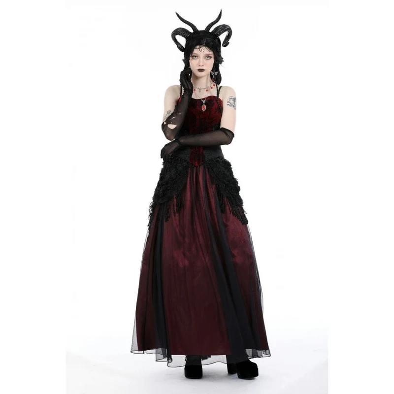 Damen-Gothic-Rock mit Blumenmuster und Quasten-Mesh-Spleiß
