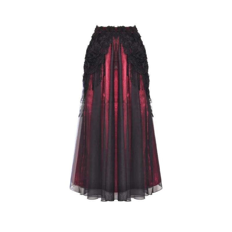 Damen-Gothic-Rock mit Blumenmuster und Quasten-Mesh-Spleiß