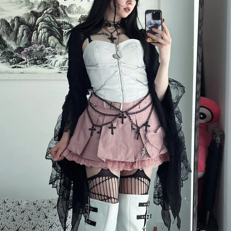 Gothic-Cape mit ausgestellten Ärmeln und Spitzenspleißen für Damen