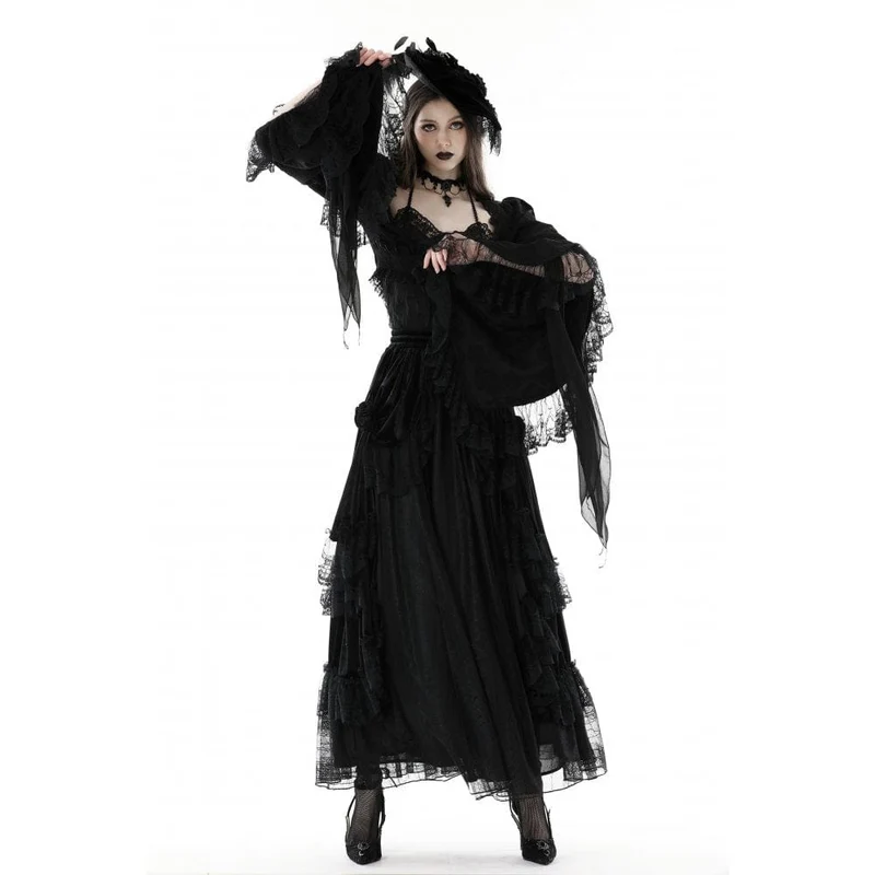 Gothic-Cape mit ausgestellten Ärmeln und Spitzenspleißen für Damen