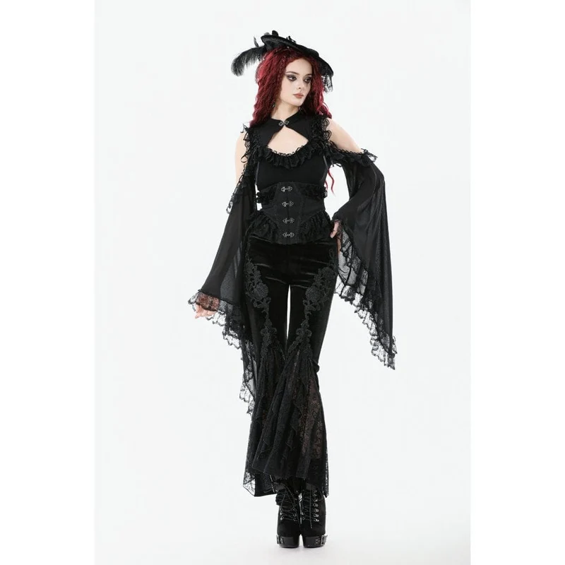 Gothic-Schlaghose mit Blumenstickerei für Damen