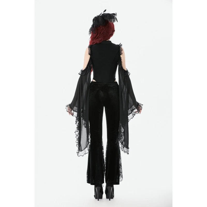 Gothic-Schlaghose mit Blumenstickerei für Damen