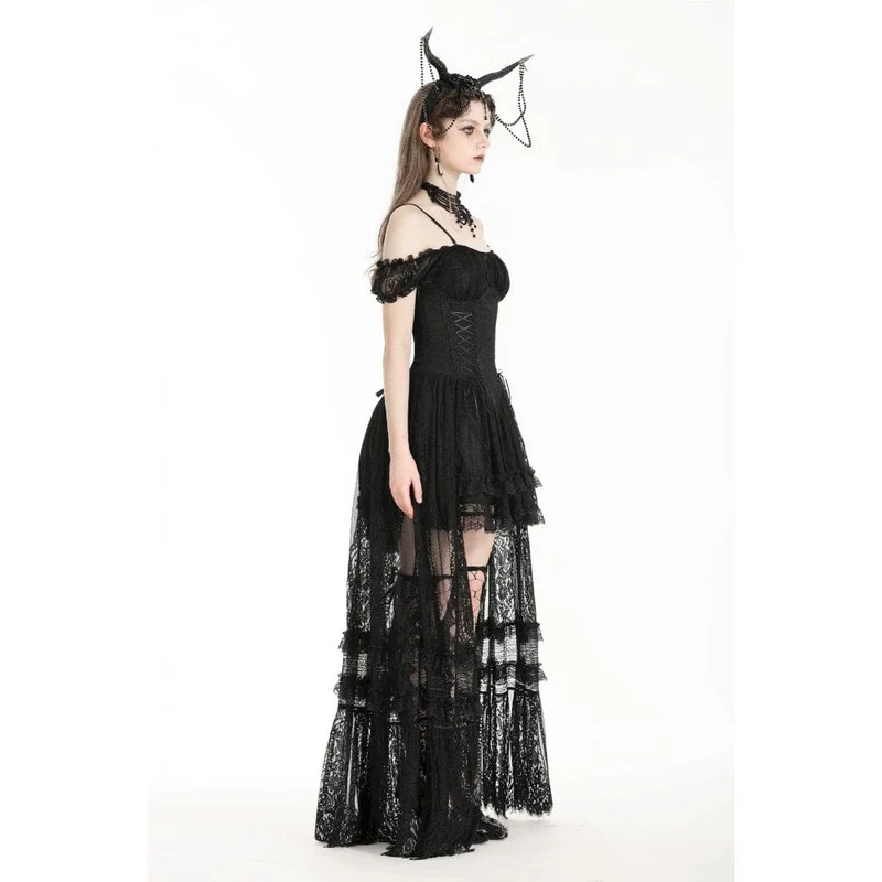 Schulterfreies High/Low-Abschlussball-Slipkleid für Damen im Gothic-Stil