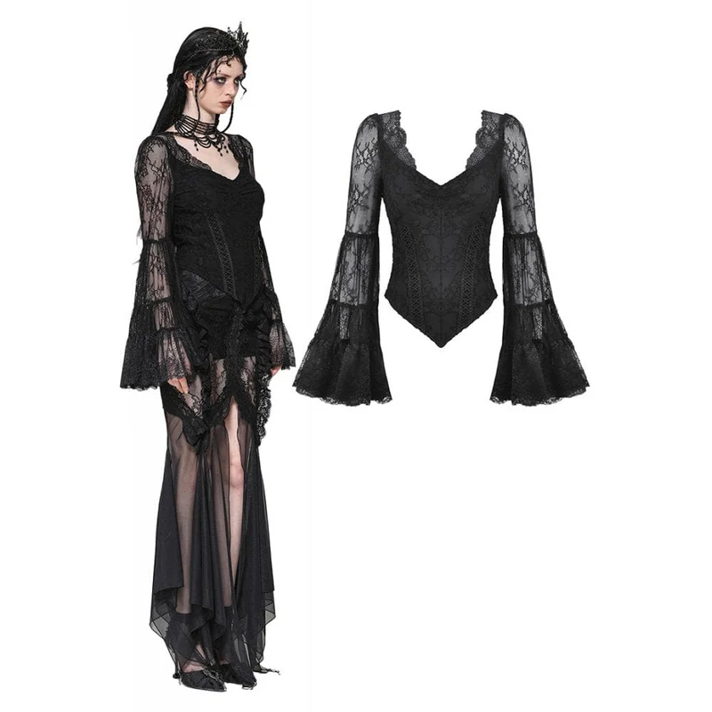 Gothic-Spitzenhemd mit tiefem, ausgestelltem Ärmel für Damen