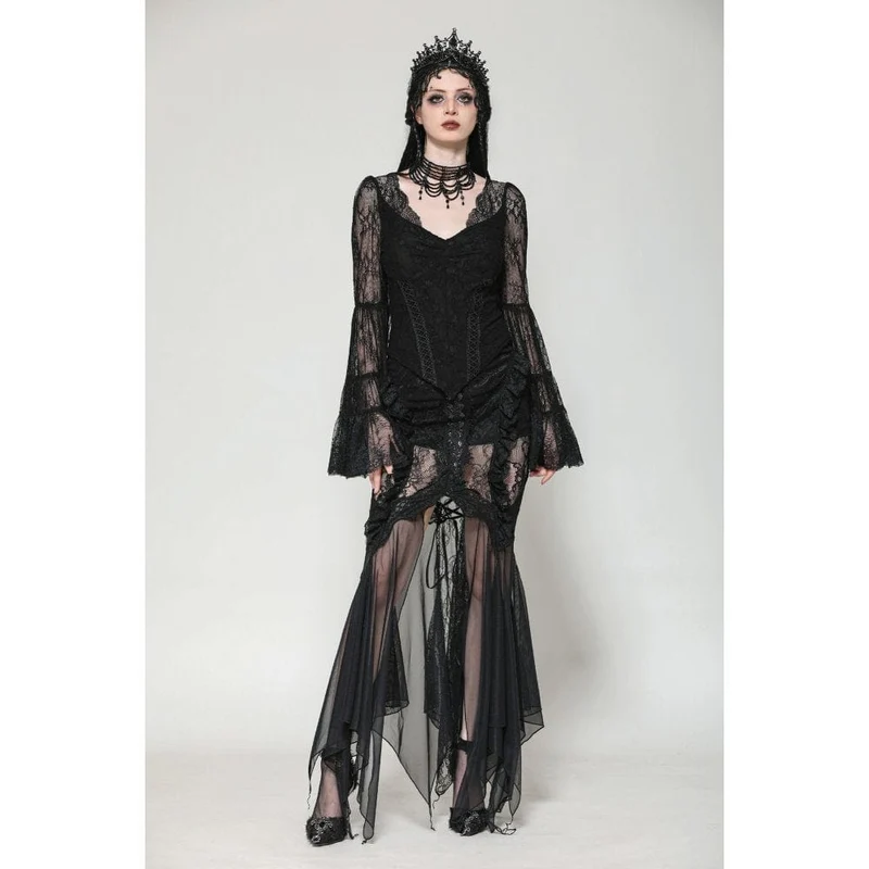 Gothic-Spitzenhemd mit tiefem, ausgestelltem Ärmel für Damen