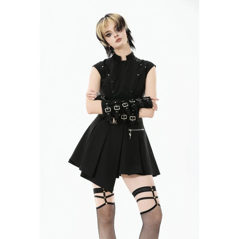 Asymmetrisches Plisseekleid mit Punk-Nieten für Damen