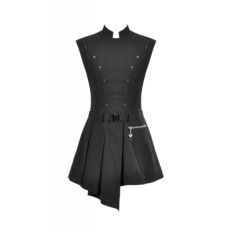 Asymmetrisches Plisseekleid mit Punk-Nieten für Damen