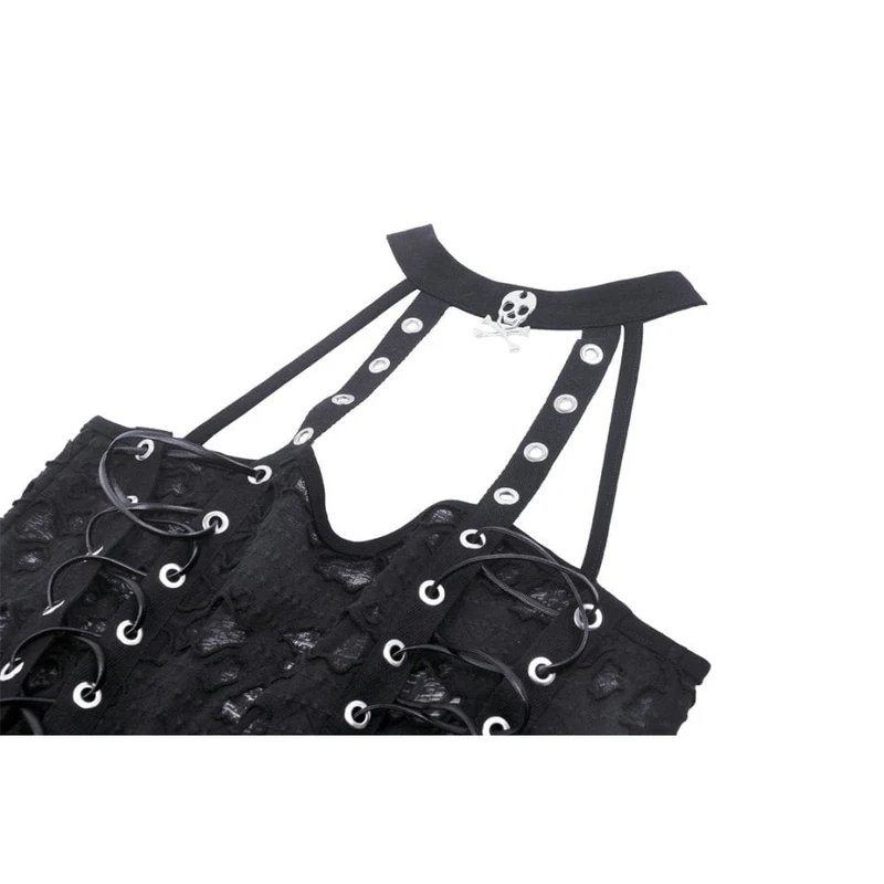 Damen-Tanktop mit Punk-Ösenriemen und Rissen