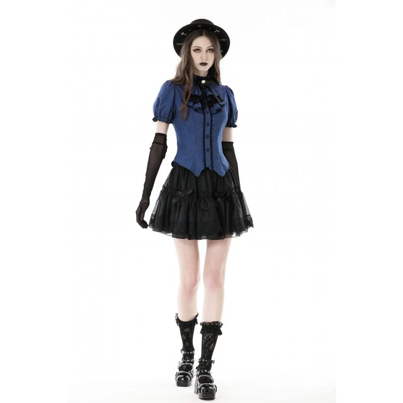 Gestreiftes Gothic-Hemd mit Rüschenkragen für Damen