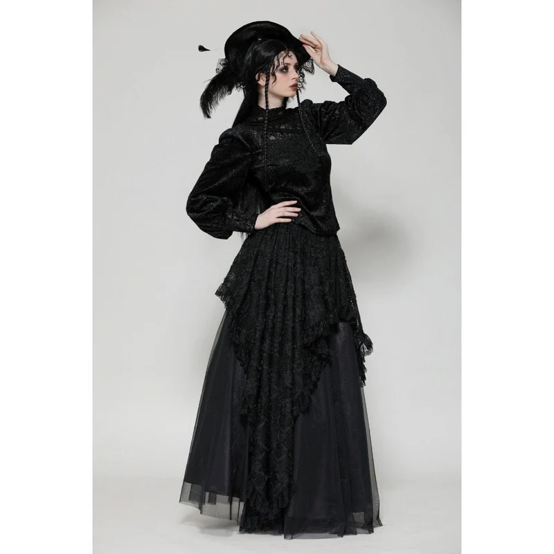 Langärmliges Gothic-Shirt mit Blumenspitze für Damen