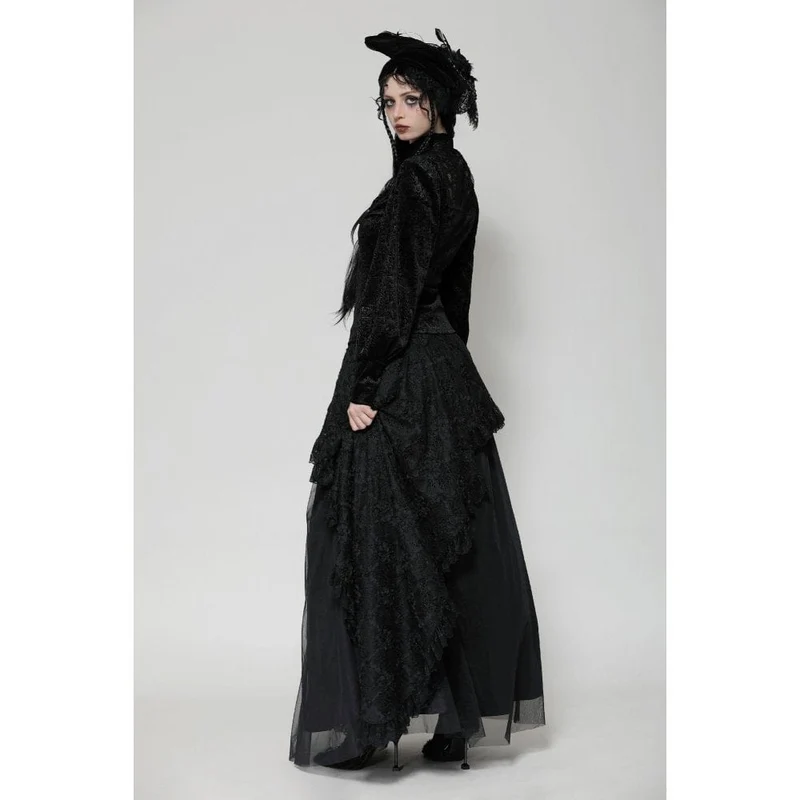 Langärmliges Gothic-Shirt mit Blumenspitze für Damen