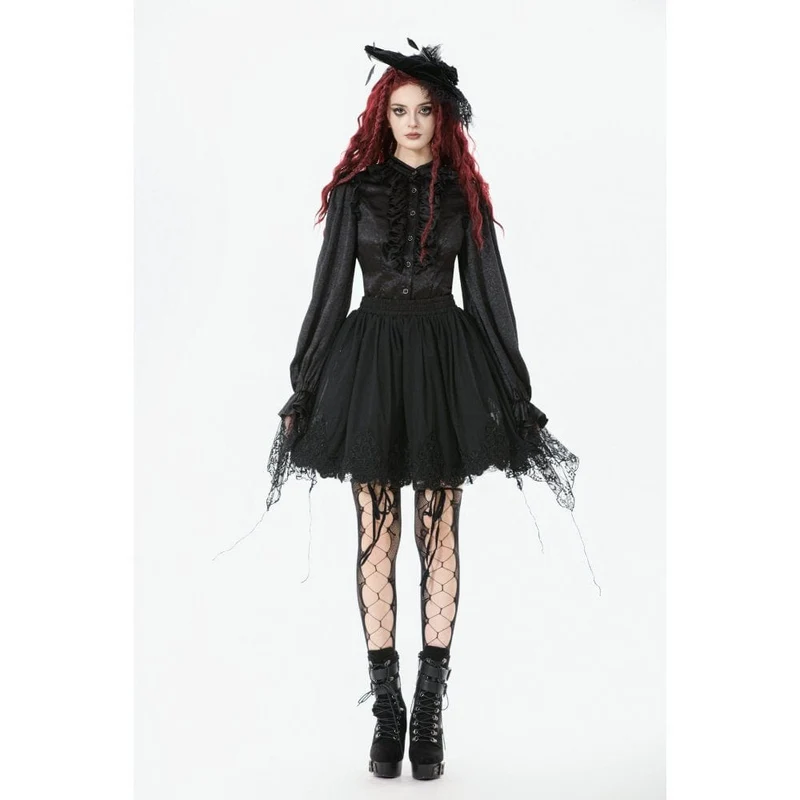 Gothic-Netzrock mit Rosenstickerei für Damen