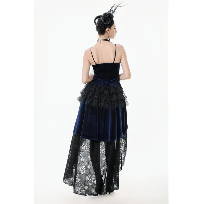 Gothic-Brautkleid mit floralem, mehrlagigem Spitzenbesatz und asymmetrischem Saum