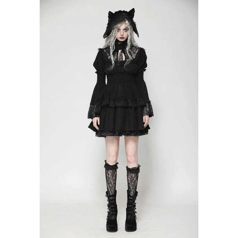 Gothic-Abschlusskleid mit Puffärmeln und Rüschen für Damen
