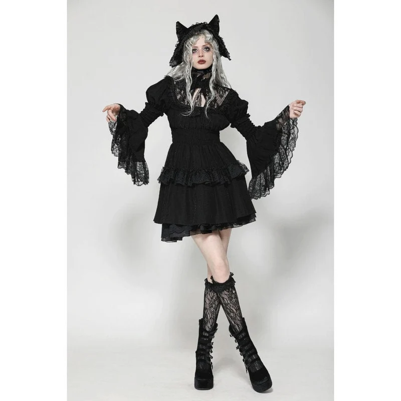Gothic-Abschlusskleid mit Puffärmeln und Rüschen für Damen
