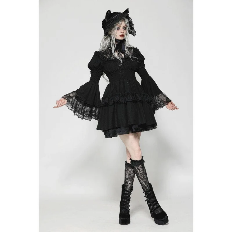 Gothic-Abschlusskleid mit Puffärmeln und Rüschen für Damen