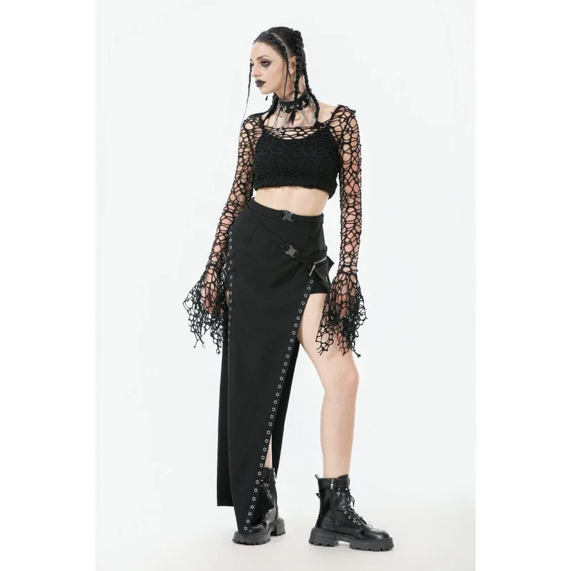 Gothic-Crop-Top mit ausgestellten Ärmeln für Damen
