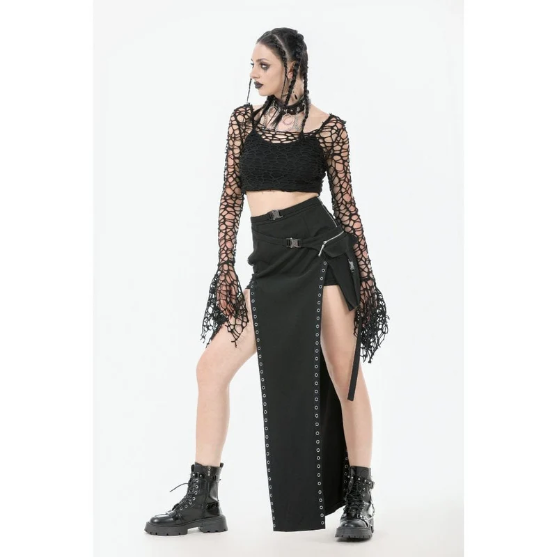 Gothic-Crop-Top mit ausgestellten Ärmeln für Damen