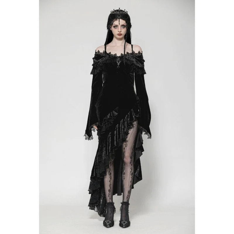 Gothic-Kleid mit schulterfreiem Rücken, Rüschen und Fischschwanz für Damen