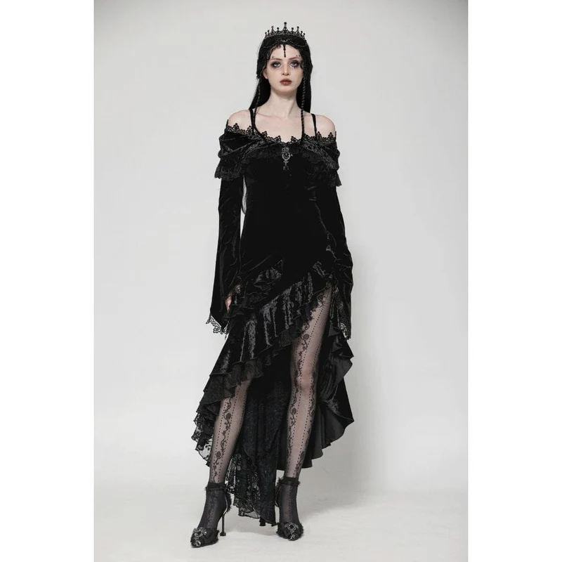 Gothic-Kleid mit schulterfreiem Rücken, Rüschen und Fischschwanz für Damen