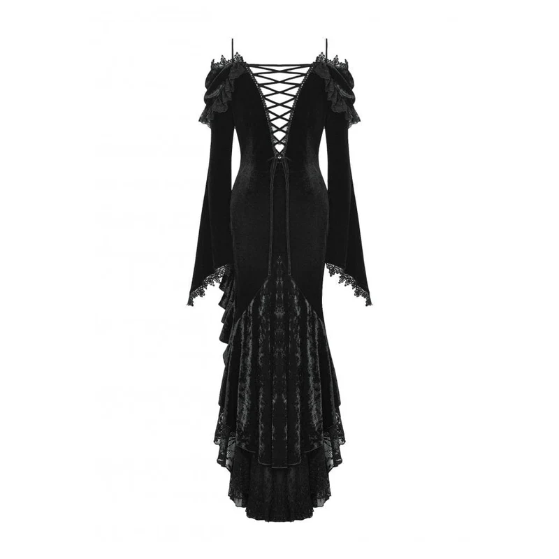 Gothic-Kleid mit schulterfreiem Rücken, Rüschen und Fischschwanz für Damen