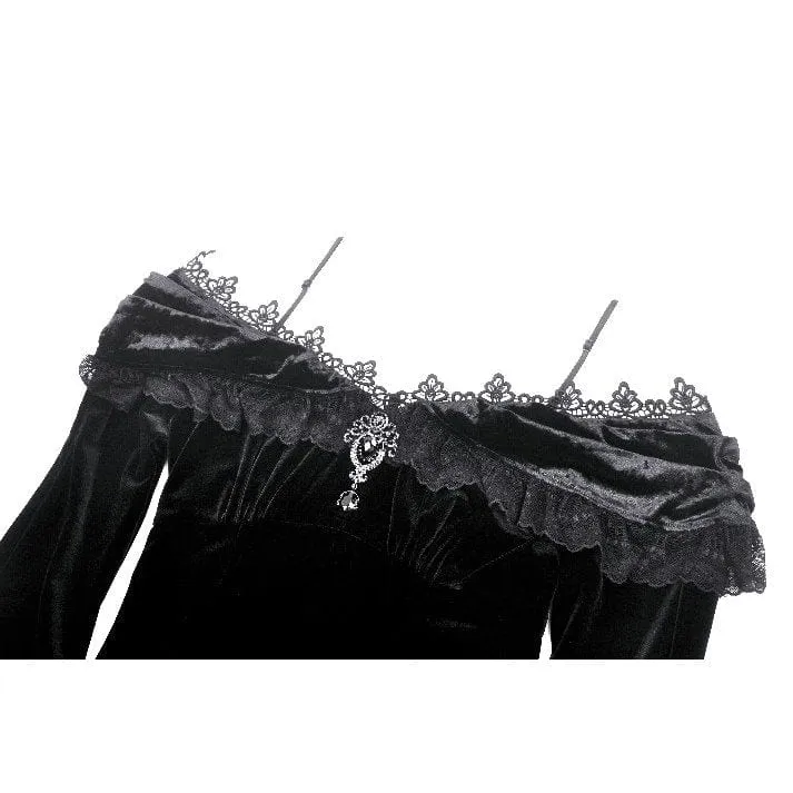 Gothic-Kleid mit schulterfreiem Rücken, Rüschen und Fischschwanz für Damen